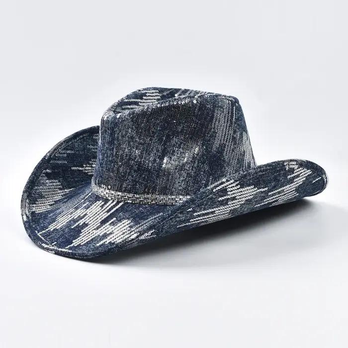 Chapeau de cowboy occidental en denim lavé, chapeau de jazz de cow-girl adapté aux vêtements décontr