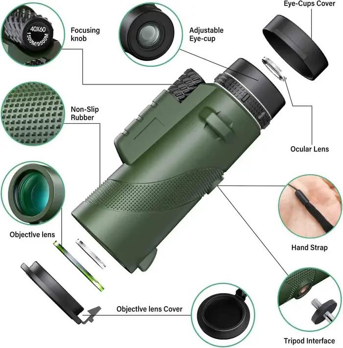 Télescope monoculaire HD compact jour et nuit pour observation chasse discrète et portable