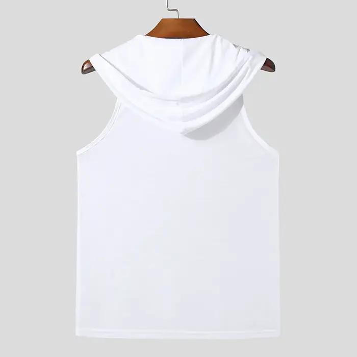 Nouveau Chic hommes à capuche sport débardeurs Sexy couleur unie Transparent sans manches T-shirt ét