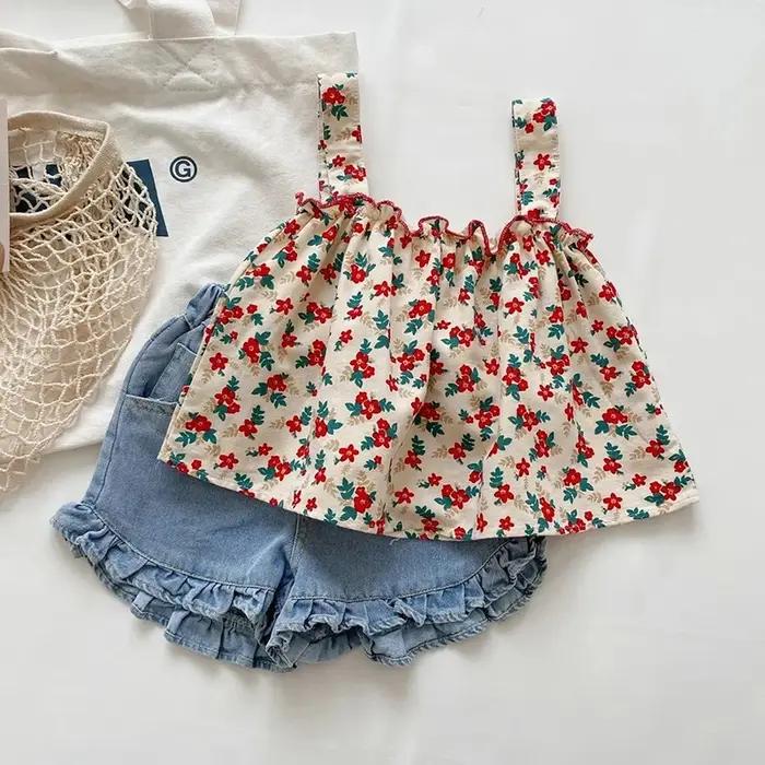 Ensemble floral suspenderskirt et shorts décontracté pour filles occasions estivales et spéciales