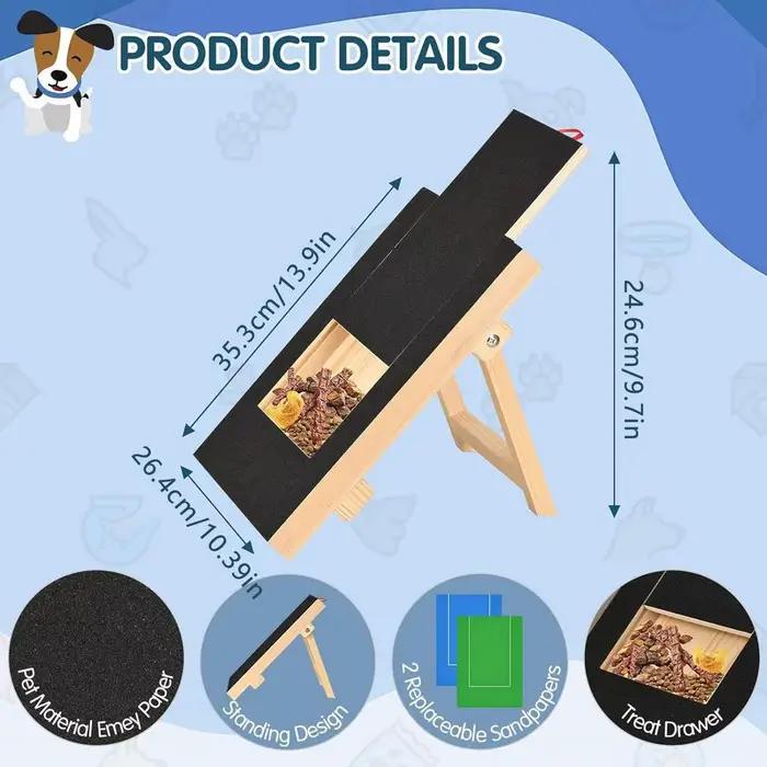 Planche à gratter les ongles pour chien avec boîte à friandises intégrée, lime à ongles en bois pour