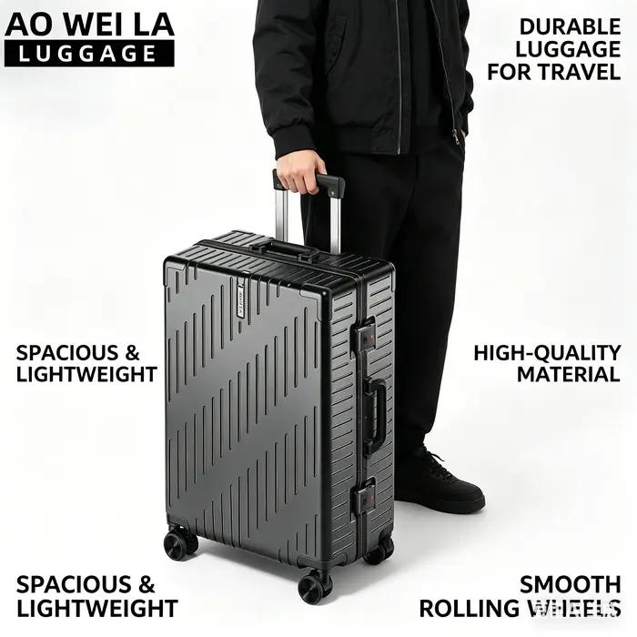 Valise de voyage à roulettes en aluminium grande capacité, durable pour hommes et femmes, 20/24 pouc