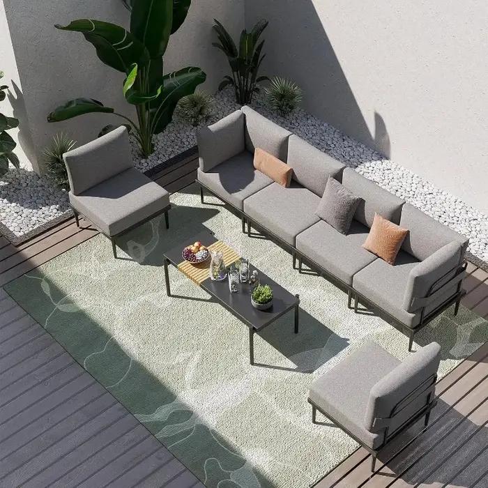 Ensemble de meubles de patio en métal 7 pièces, canapé sectionnel d'extérieur avec coussin en oléfin