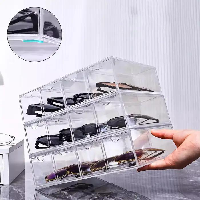 Boîte de rangement pour lunettes de vue, tiroir transparent pour la maison, organisateur de lunettes
