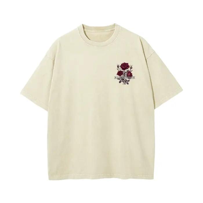 Chemise T-Shirt Hommes Coton Rose Rouge Enveloppée Rubans Imprimé Décontracté Surdimensionné Printemps Été