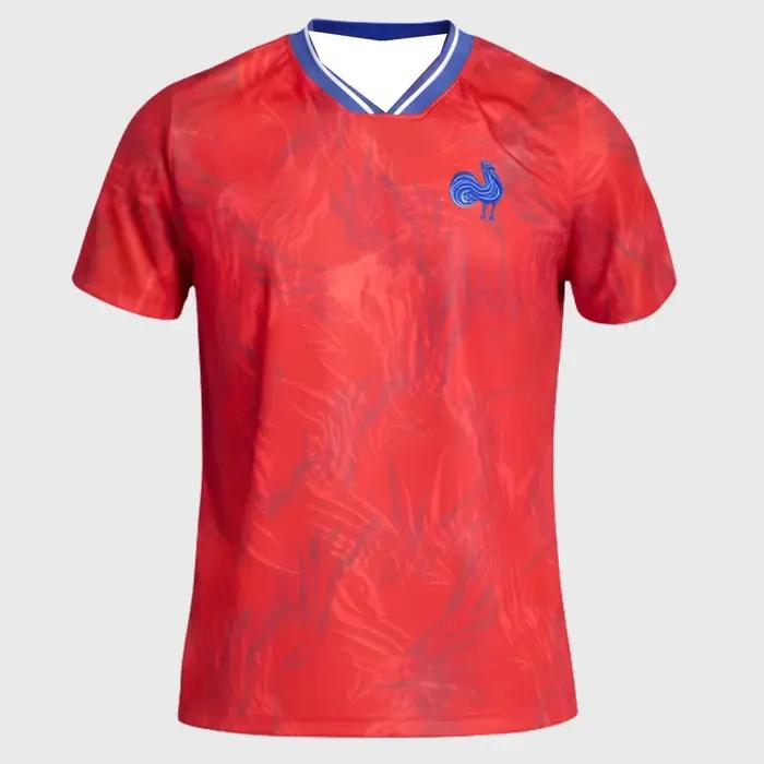 Nouveau Maillot Domicile France Rugby 2026 Imprimé Plumes Rouges Homme Y2K T-shirt Oversize Idéal po