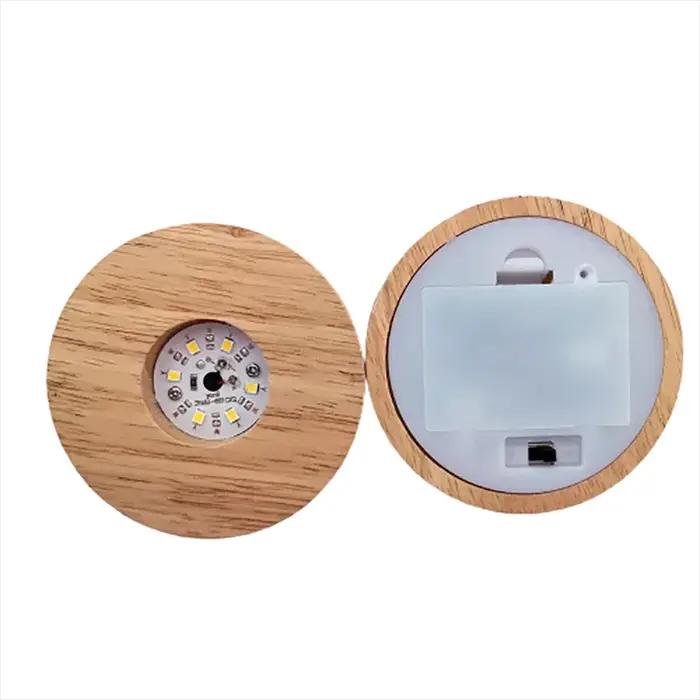 Base d'affichage de lumière LED ronde en bois à piles de 8cm, support de lampe de Table 3D, Base de