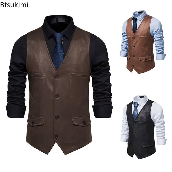 Mode hommes vêtements haute qualité daim costume gilets hommes col en V sans manches affaires gilets formels robe de soirée de mariage gilets