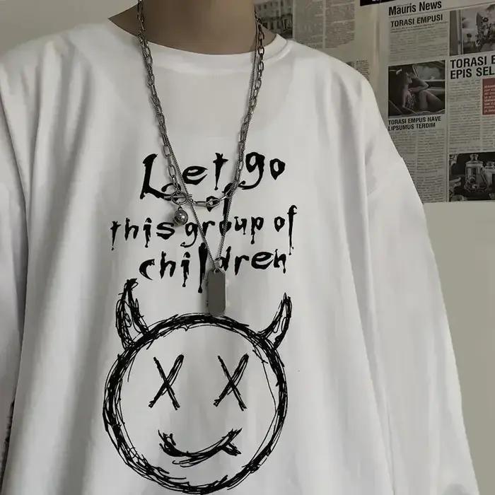T-shirt pour hommes automne Y2k T-shirt Streetwear surdimensionné à manches longues Anime T-shirt Ha
