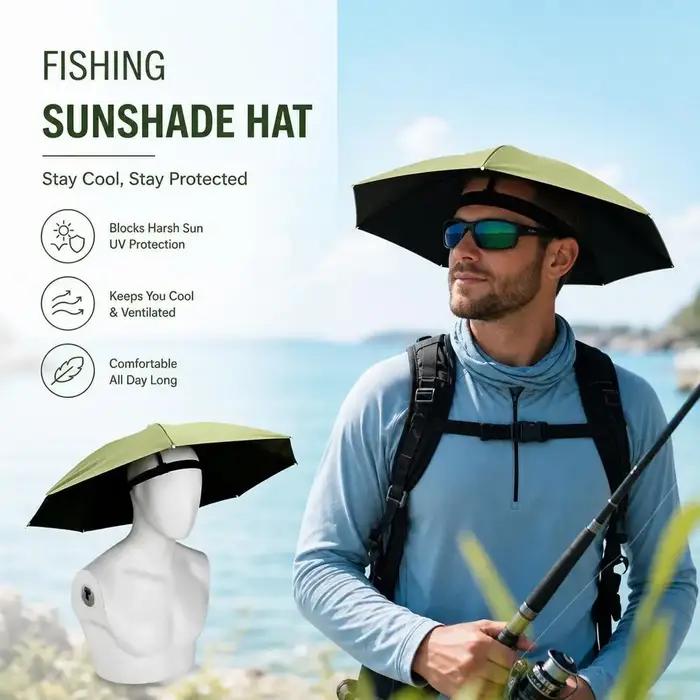 Chapeau parapluie pliable coupe-vent pour la tête, protection solaire, équipement de pluie, parapluie portable d'extérieur, chapeaux de plage pour le camping