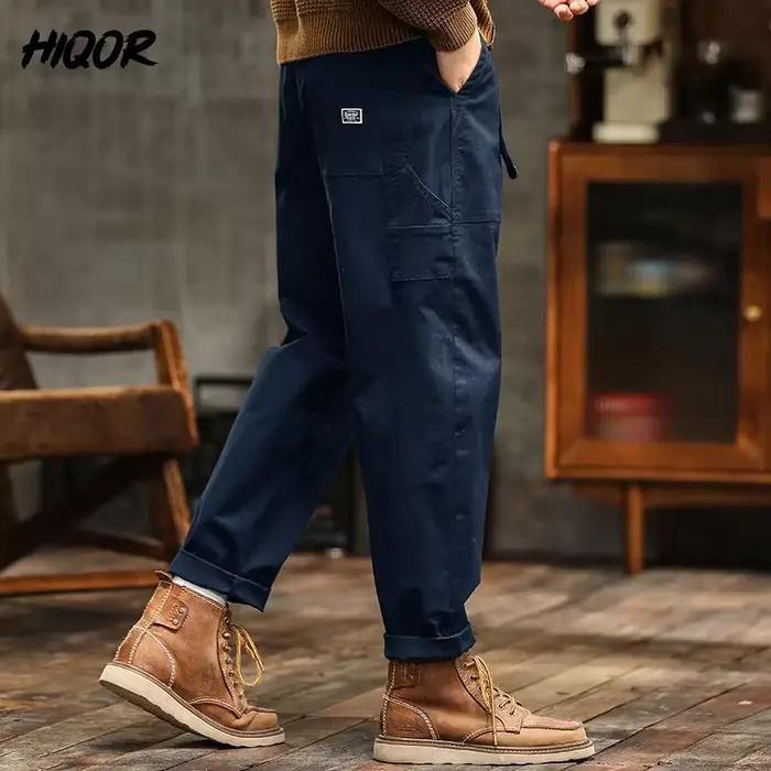Pantalon cargo vintage américain homme - Haute taille vert armée pour style casual rétro