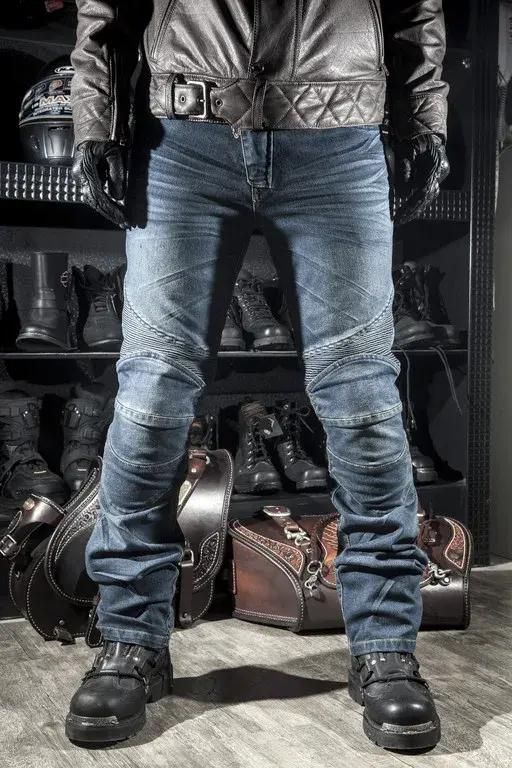 Pantalon de moto tout-terrain avec protections genou et hanches pour hommes couleurs bleu noir grandes tailles pour motards et randonneurs