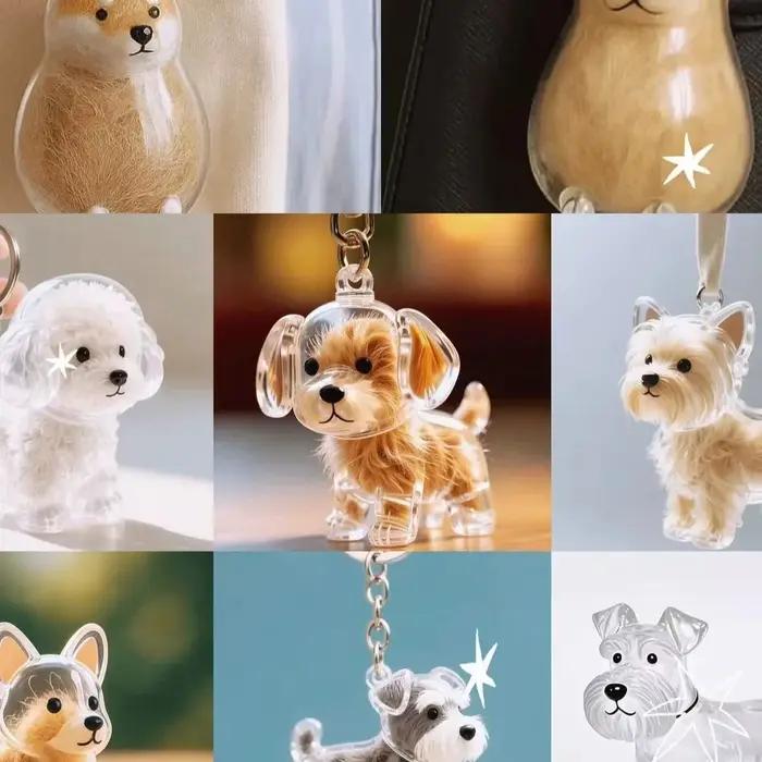 Boîte de rangement pour poils de chien en forme de chien, pour toilettage, porte-clés fait main DIY, pendentifs transparents pour chiots, bijoux, cadeau