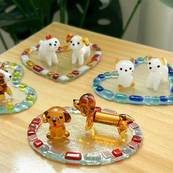 Figurines de chien en verre soufflé faites à la main, figurines de chien artistiques en verre, objets de collection, décorations pour étagères, maison, bureau, ferme, centre de table