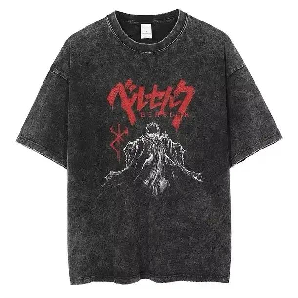 T-shirt Berserk Manga Guts Anime pour hommes et femmes, t-shirt vintage en coton lavé, vêtements décontractés d'été à manches courtes