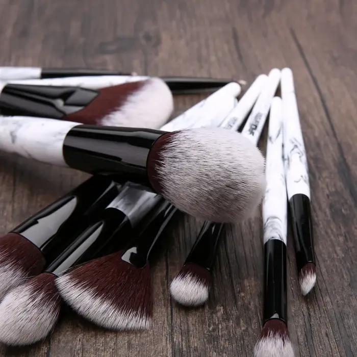 Yaqi-Ensemble de pinceaux de maquillage, cheveux synthétiques, manche en résine marbrée, étui en PU