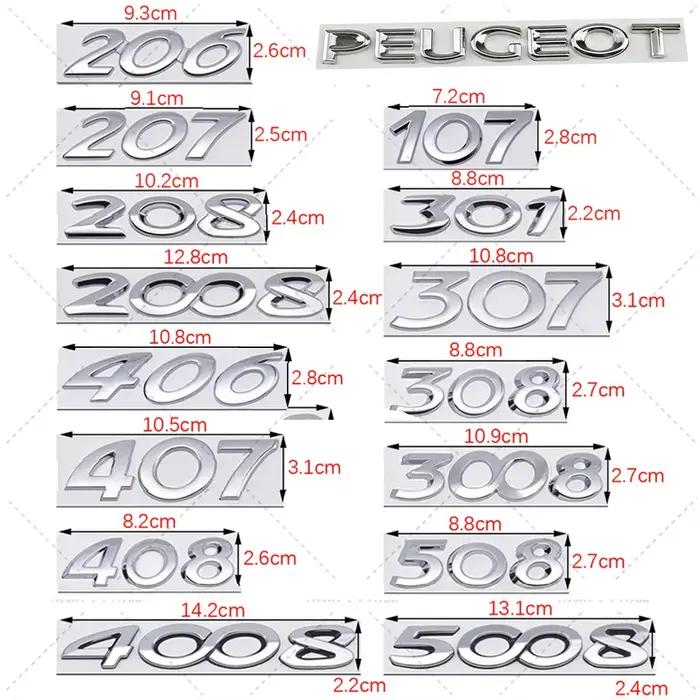 Autocollant emblème coffre voiture pour Peugeot 301 407 206 207 208 2008 3008 5008