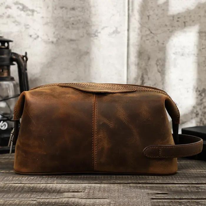 Contact's Crazy Horse – trousse à cosmétiques en cuir pour hommes, trousse de toilette, pochette de