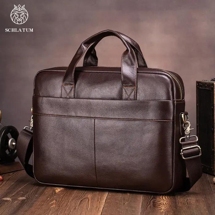 Porte-documents en cuir véritable pour hommes, sac d'affaires de luxe souple, compatible avec ordina
