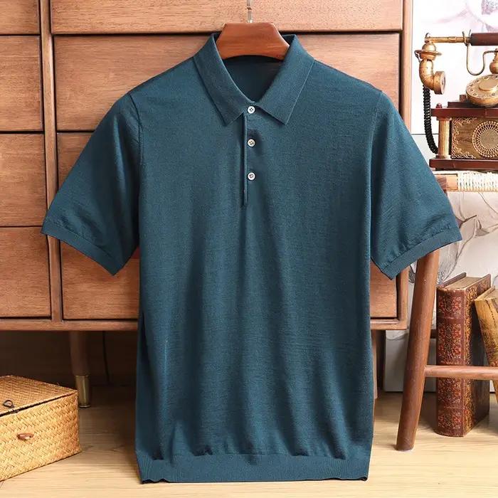 100% mérinos pull été hommes revers T-shirt