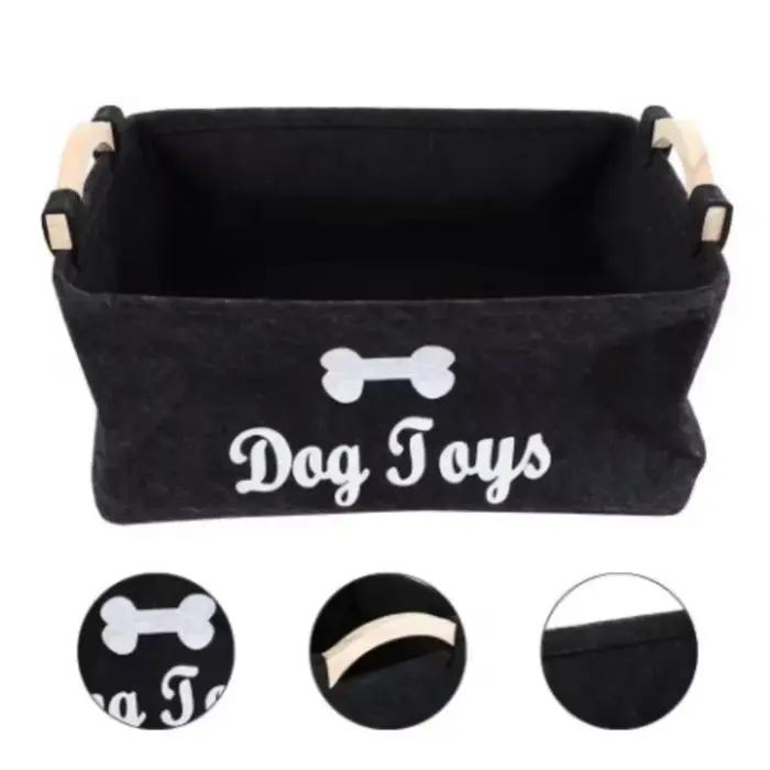 Boîte de rangement pour jouets d'animaux en feutre durable avec poignées en bois pour chiens et chats occasions spéciales-decoration-interieur-fournitures-toilettage-gift