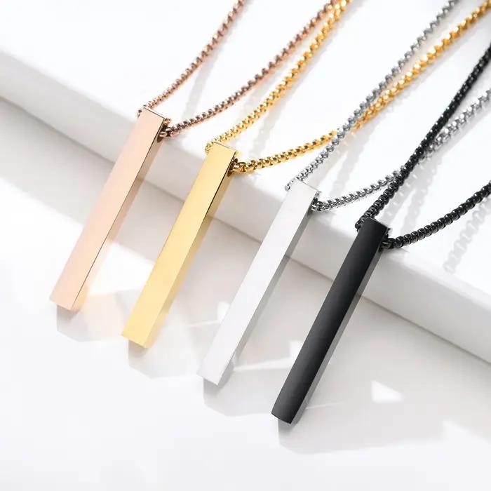 Collier pilier Vnox 5mm - Pendentif barre 3D acier inoxydable minimaliste unisexe pour homme et femme