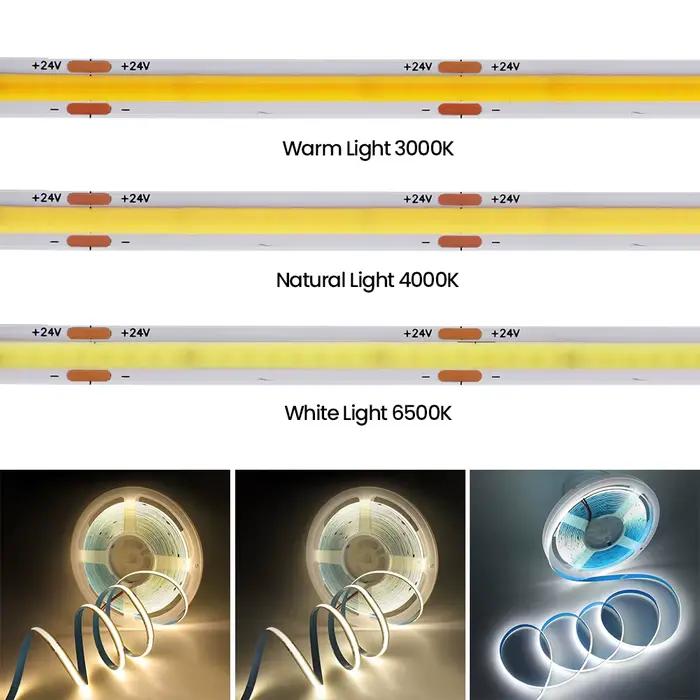 Bande lumineuse LED COB 5M 10M 12V 24V 320LED s/M, lumière linéaire haute densité, bande LED Flexibl