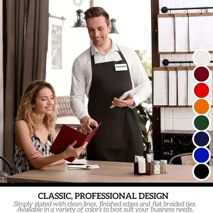 Tabliers noirs résistants avec grandes poches pour cuisine, barbecue, travail et serveurs de restaurant occasions familiales et amicales