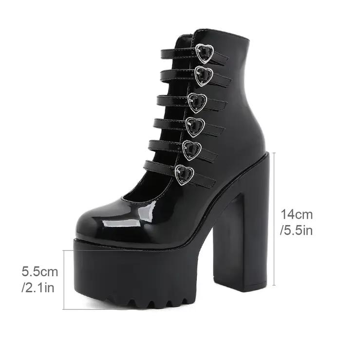 Gdgydh escarpins à talons bloc pour femmes mode multi boucle sangle coeur conception robe Cosplay ch