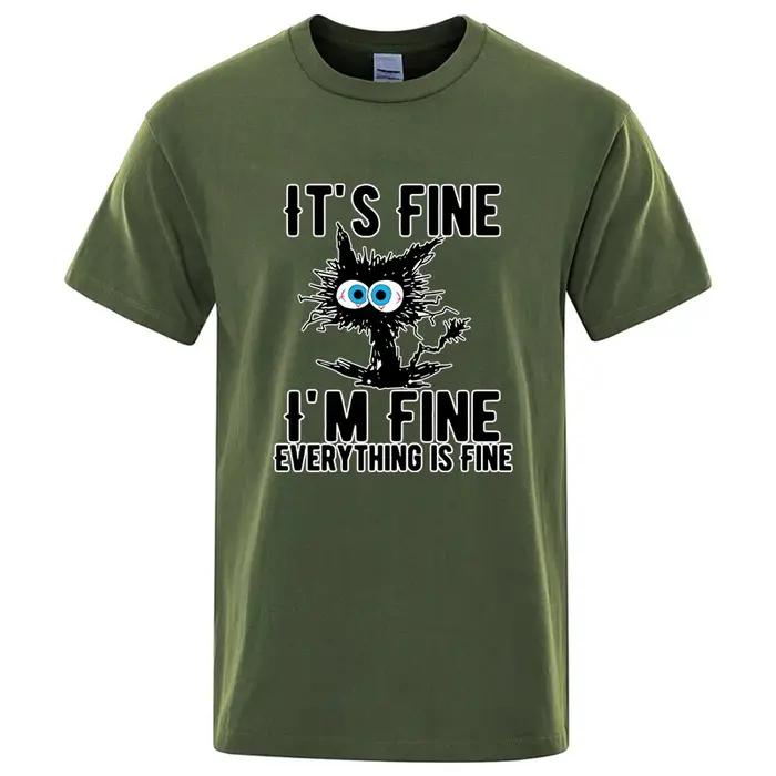 T-shirt homme haute qualité 100% coton drôle Cool chat imprimé T-shirt décontracté homme manches cou
