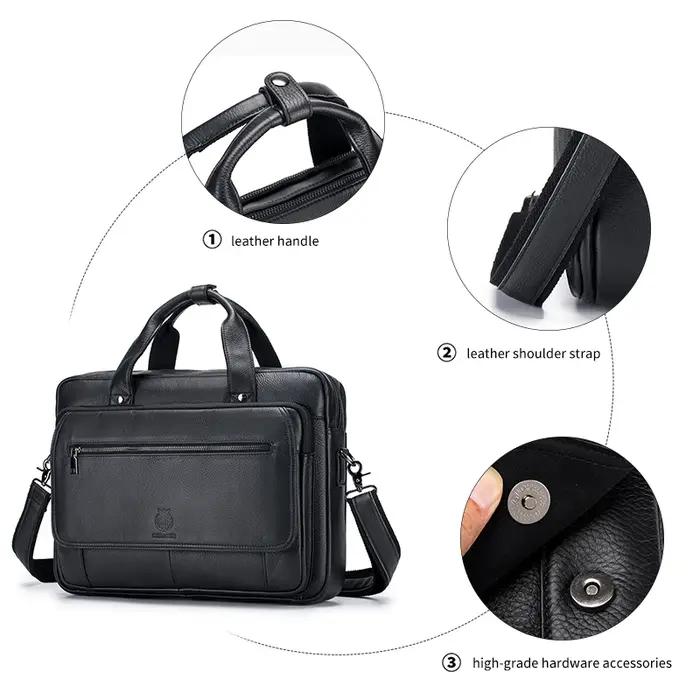 SCHLATUM porte-documents en cuir véritable dur pour hommes 16 pouces bureau affaires ordinateur sac