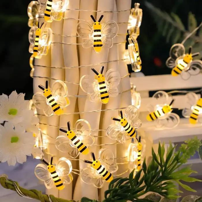 1 paquet de lumières d'abeille à piles, guirlande lumineuse décorative pour plantes de chambre à cou