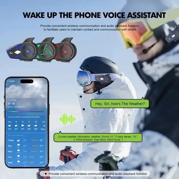 Casque Interphone Bluetooth S3 1000M, Étanche, Moto, Lumière Ambiante RGB