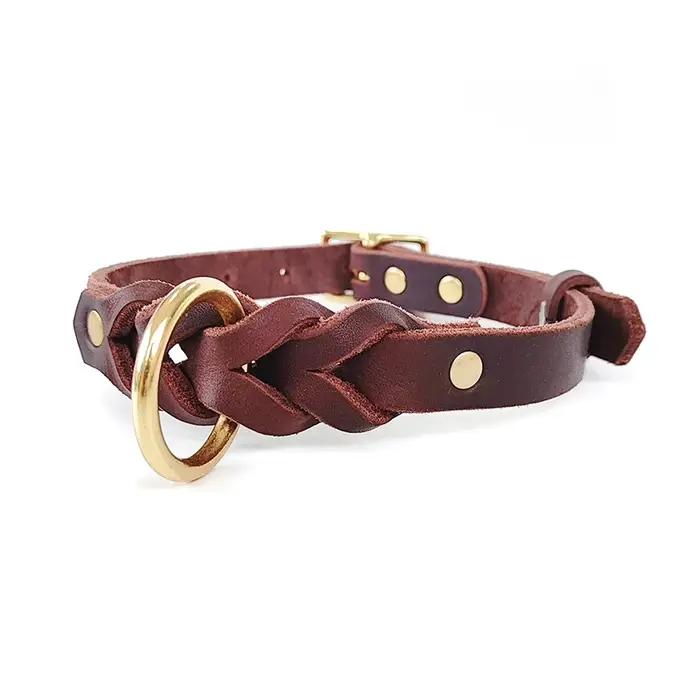 Collier pour chien de taille moyenne à grande en cuir véritable tressé
