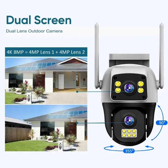 Caméra surveillance 4G 8MP double écran - Détection humaine PTZ wifi extérieur sécurité maison
