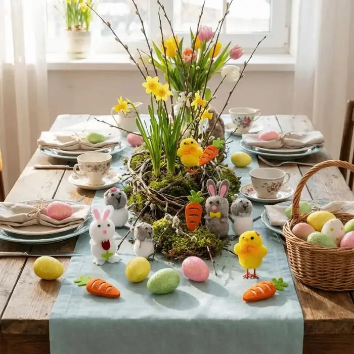 Ornement de Pâques amusant et joyeux : Œufs de Pâques, poussins et figurines de lapin réalistes faites à la main – Décoration de Pâques mignonne et interactive pour les fêtes