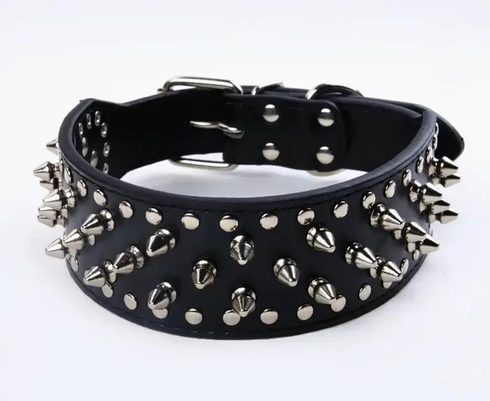 Colliers pour chiens en cuir cloutés à pointes de 2 pouces de large, 5x51-66cm, pour races moyennes