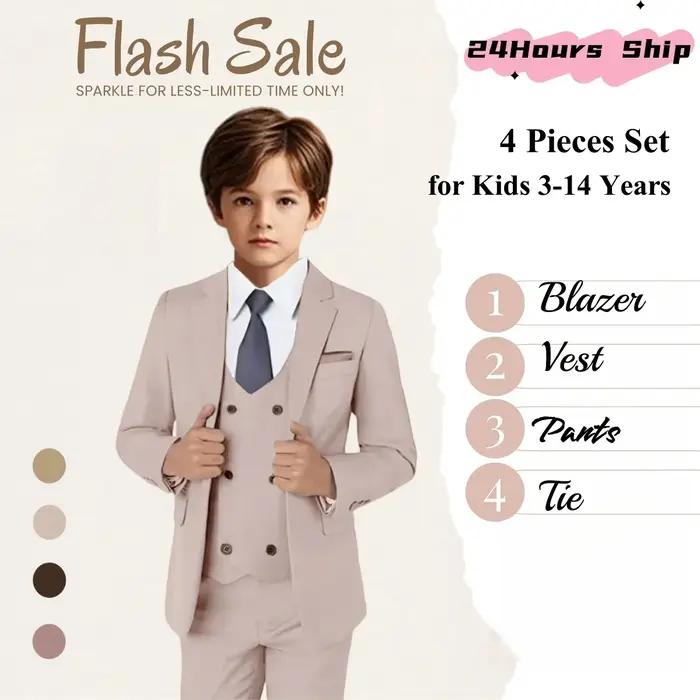 Ensemble de costume solide Champagne pour enfants élégant et confortable pour fête de mariage, remise de diplôme, Communion et autres occasions formelles ```