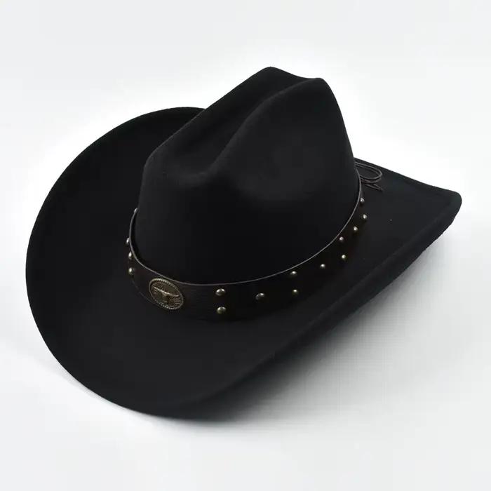 Hommes femmes Vintage grand bord Western Cowboy chapeau Gentleman Cowgirl Jazz chapeau Cloche église