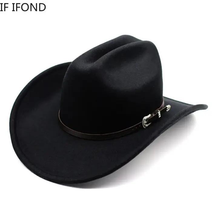 Chapeau de Cowboy occidental Vintage pour hommes, Cowgirl de Jazz avec Cloche en cuir à large bord,