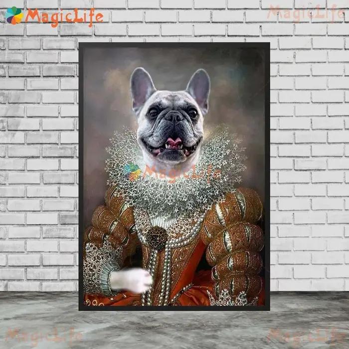 Portrait de reine chat chien animal de compagnie, cadeau drôle, images murales pour salon, affiche nordique, peinture sur toile d'art mural sans cadre