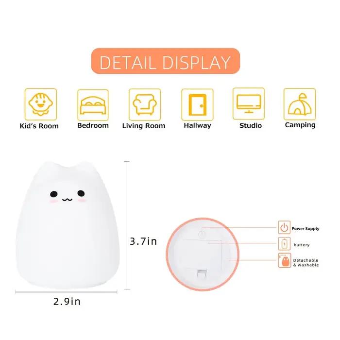 Mini Kawaii populaire chat bébé lampe de nuit 7 couleurs Pat Touch couleur changeante Protection des