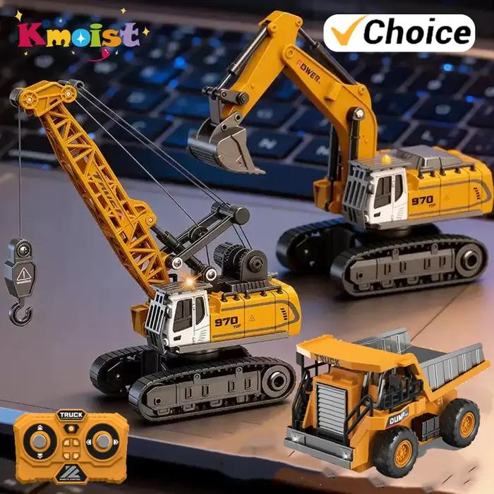 Véhicule d'ingénierie télécommandé de bureau 1/64 en alliage, excavatrice, grue sur chenilles, camions-bennes avec lumières et sons, jouets pour enfants et adultes