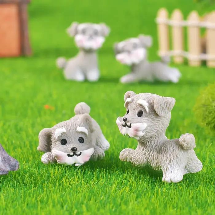 Mignon gris Schnauzer Mini Figurines Miniature Micro paysage voiture ornement dessin animé chien en pot bricolage fée maison de poupée jardin décor