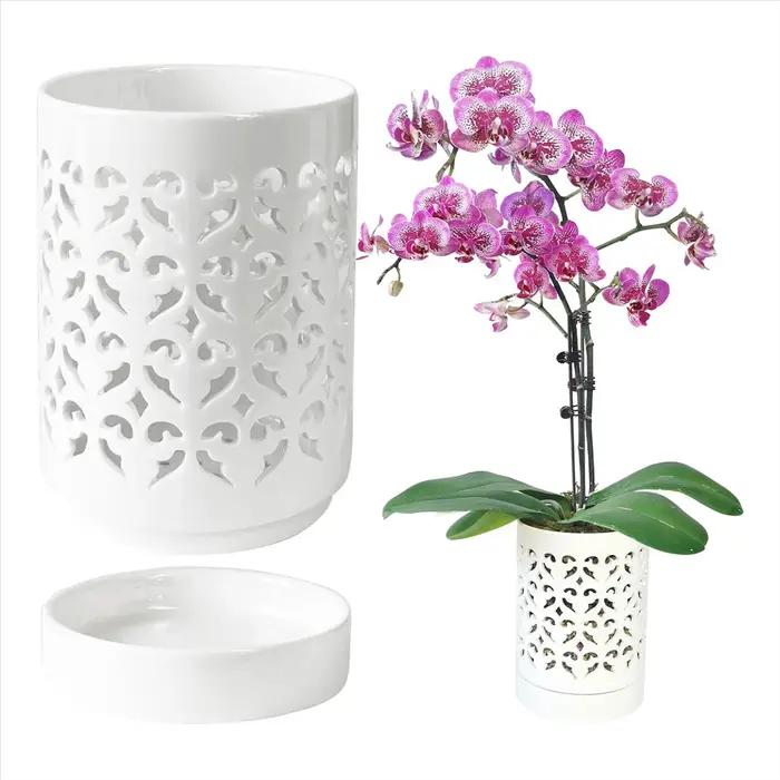 Pots d'orchidées avec trous, pot d'orchidée en céramique de 4 pouces pour le rempotage, pot de jardi