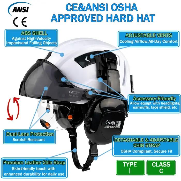 Casque de sécurité STETELLIX avec double visière et protection oreilles pour chantier et extérieur occasions spéciales