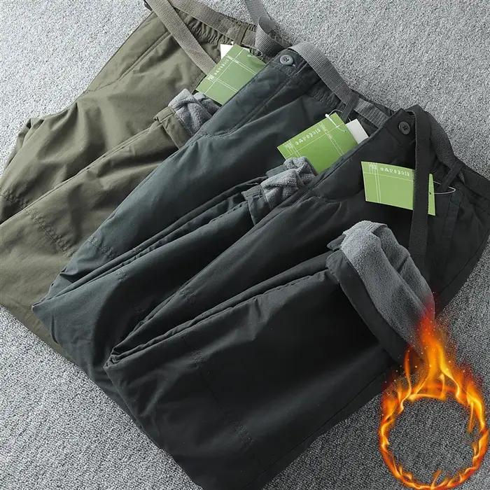 Pantalon cargo épais imperméable polaire hiver extérieur multi-poches ample droit homme femme