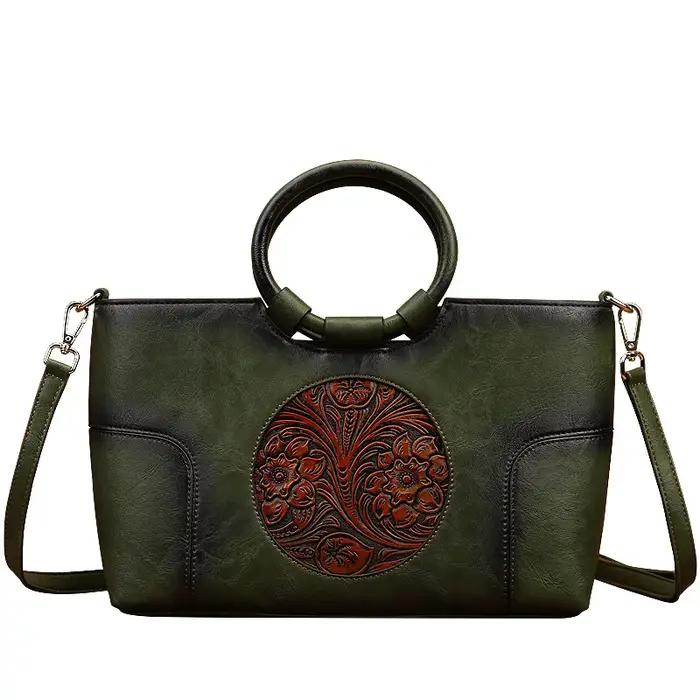Sac à main rétro en cuir PU pour femme, gaufré, grande capacité, sac messager initié, marron, noir,