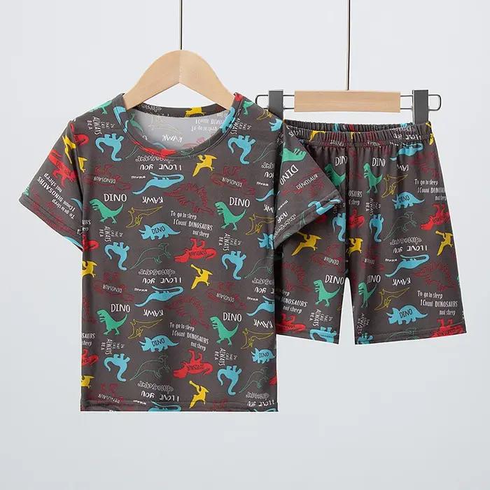Courts à manches courtes imprimés dinosaures pour enfants, vêtements de maison doux, 4-6 ans, été, motifs amusants, ajustement parfait