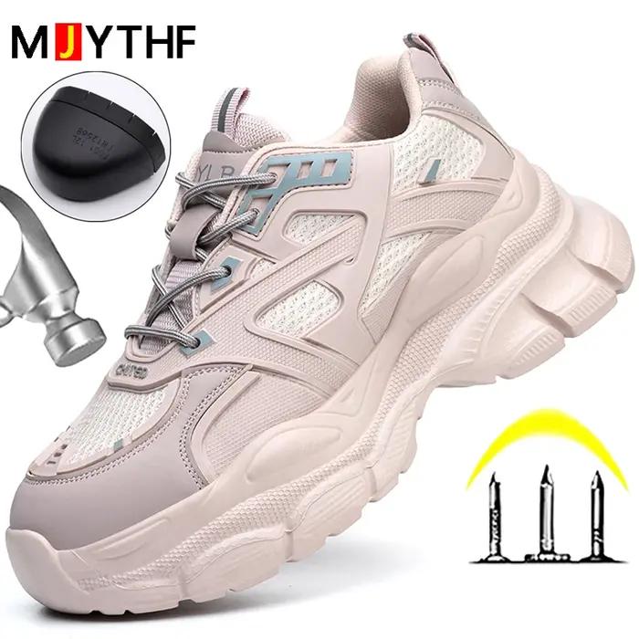 Chaussures de sécurité pour femmes, chaussures de travail anti-écrasement et anti-perforation, baskets à plateforme, chaussures de protection antidérapantes à bout en acier